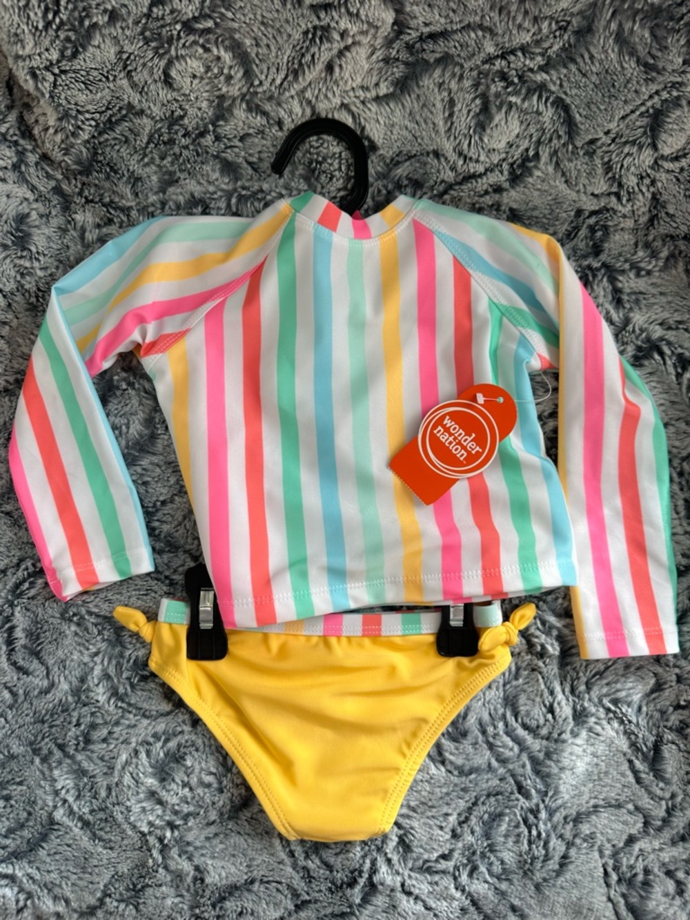 NWTS Wonder Nation Kids' Rainbow Stripe Rash Guard Set - Yellow Bottom Sz 18 mos